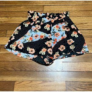 TOPSHOP Women's Floral Print Shorts Size 0 High Rise Black Boho Festival